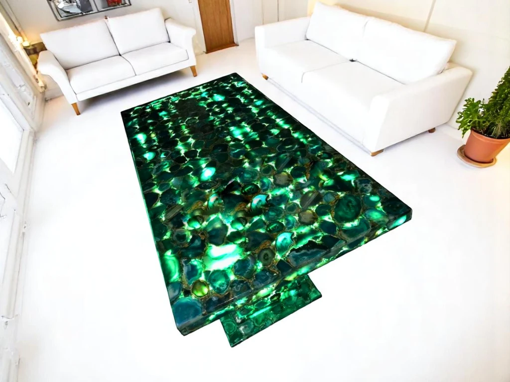 Green Agate Stone Rectangular Office Table - Customizable & Elegant